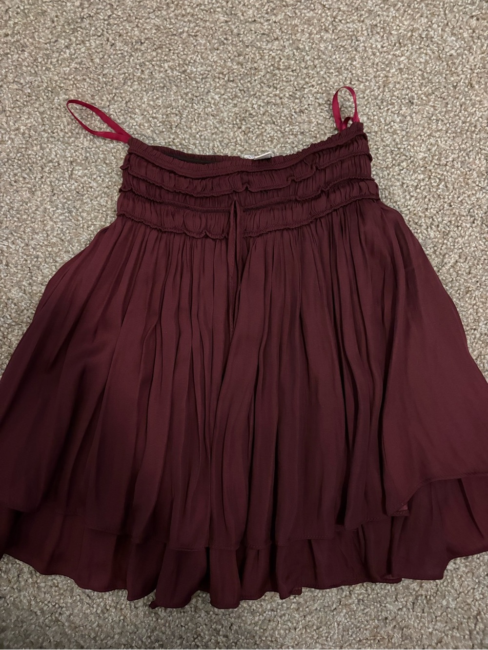 She + Sky Wine Red Smocked Waist Circle Skirt